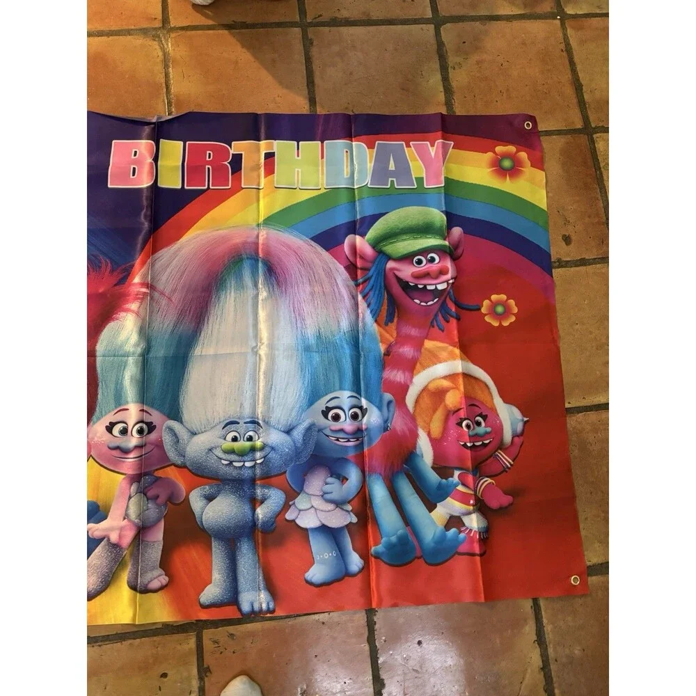 Trolls Party Banner Photo Backdrop Happy Birthday Decoration 3x5 feet